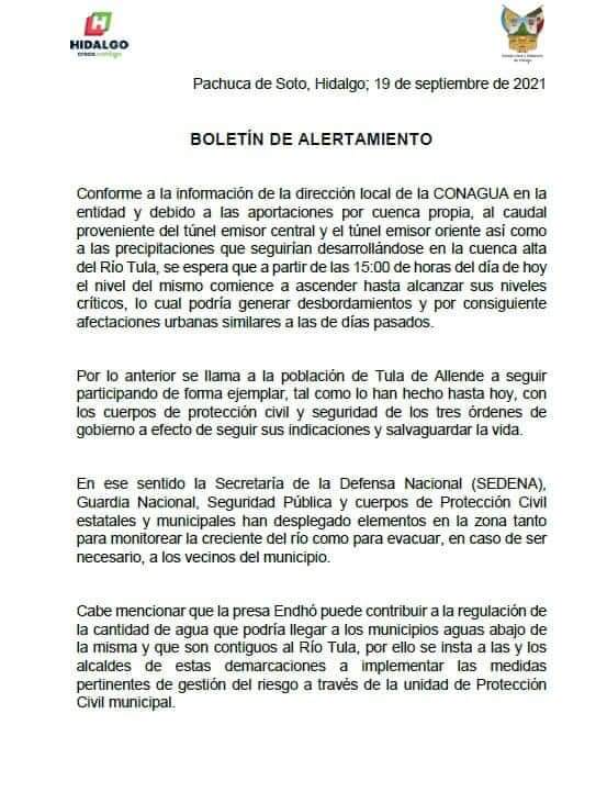 Ordenan evacuación de Tula por tercera ocasión 